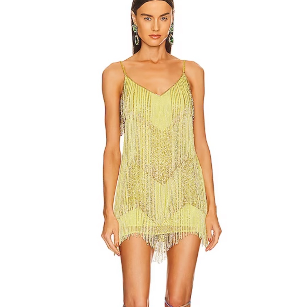 Revolve x Dundas yellow beaded fringe dress